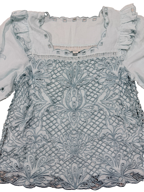 Sundance Tops - Sundance Lace Crochet Linen Blend Top Cottagecore Boho Prairie Skyblue Women Lg